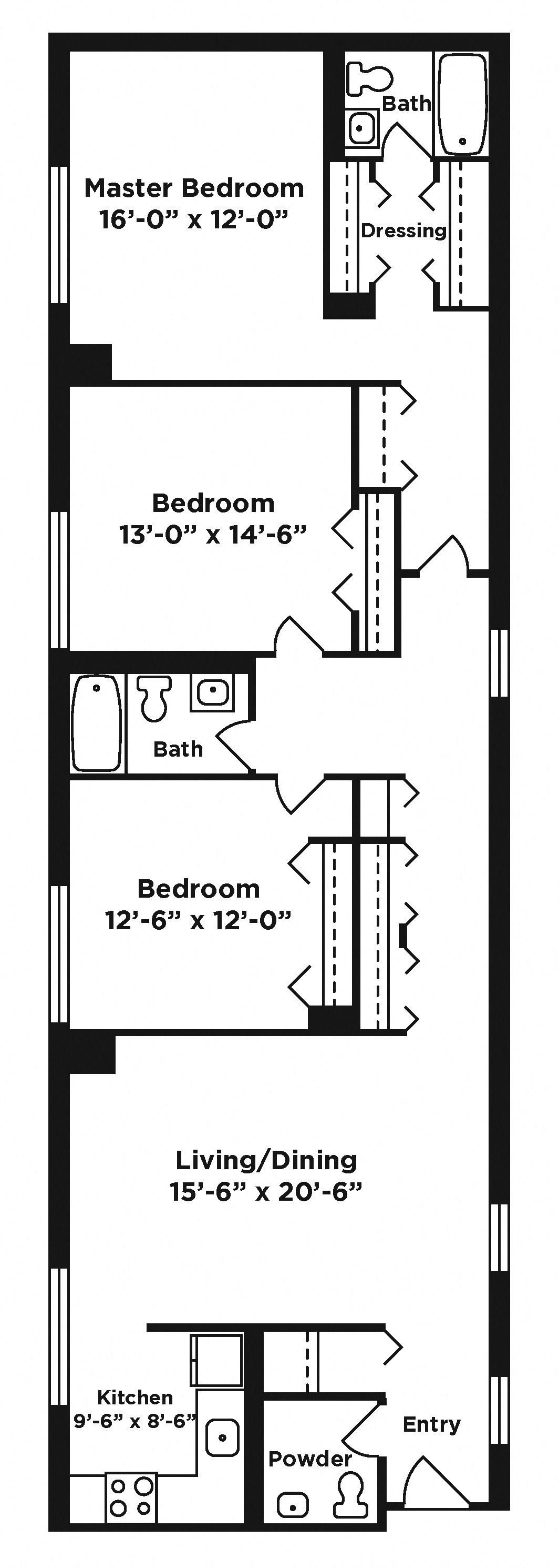 Floor plan for 3 beds, 2.5 baths, 1438 sqft